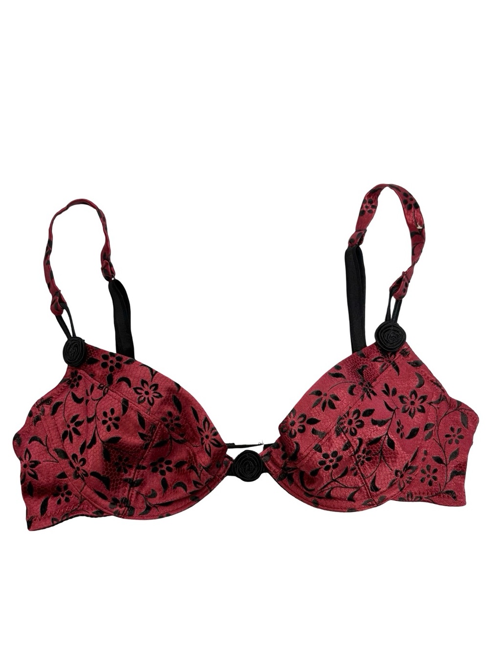 Simone Perele Matte‎ Satin Garnet Floral Demi Bra Size 32A